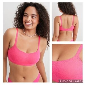 NWT Aerie SmoothEZ Lace Bra-ish Wireless Bralette Contouring Hot Pink sz Small